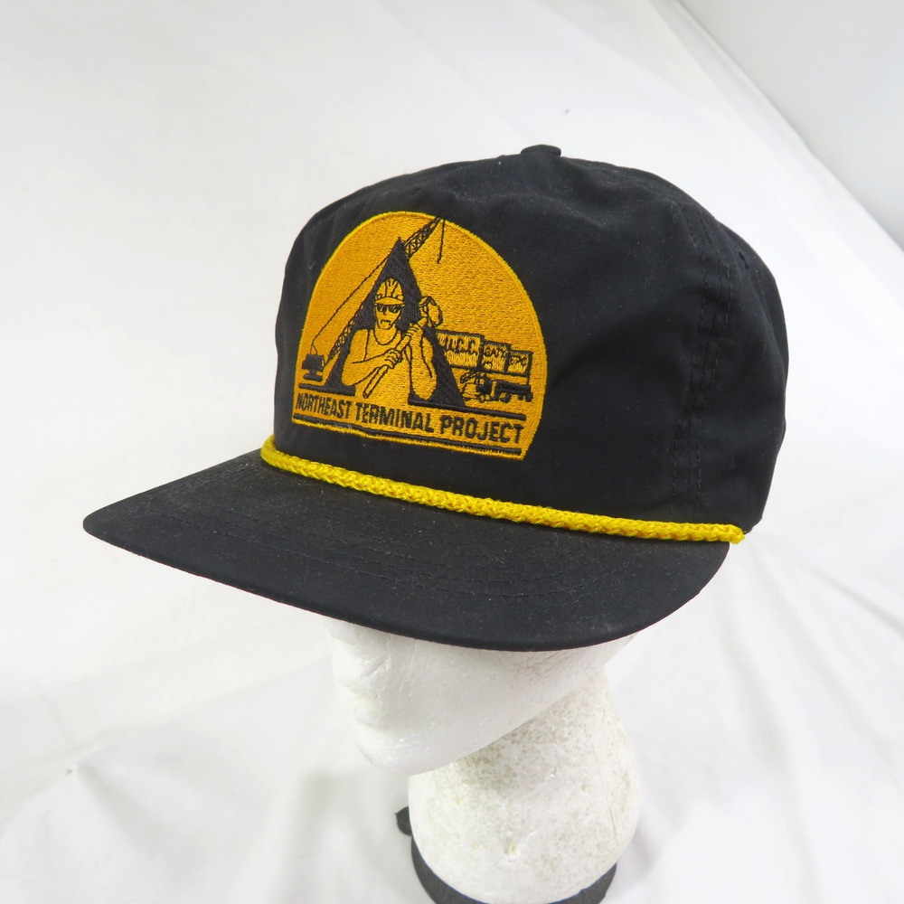 Northeast Terminal Project Rope Trucker Hat Cap Black Gold Snapback 1980s NWOT